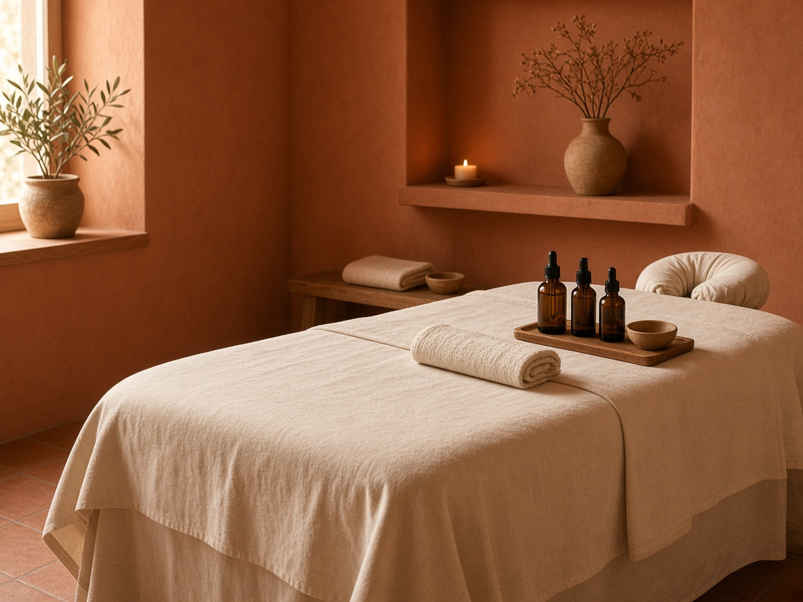 Massage table with warm linens